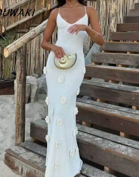 Vestido largo en crochet color crema