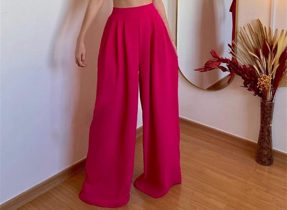 Pantalon flojo tiro alto rosa