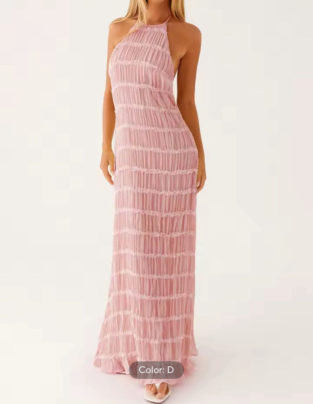 Vestido largo corrugado rosa
