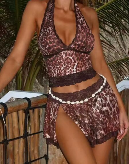 conjunto falda y top leopardo
