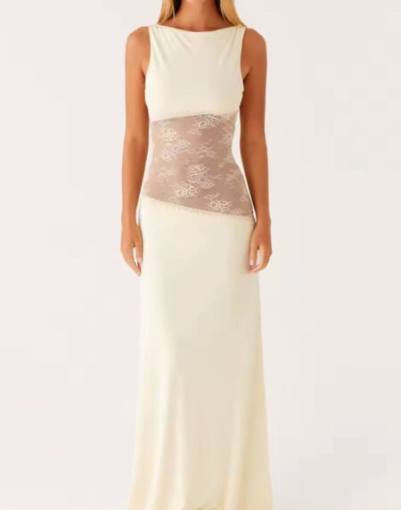 VESTIDO LARGO CON DETALLE DE TRANSPARENCIA