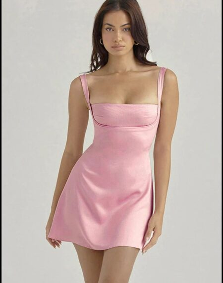 VESTIDO CORTO ROSA SATIN