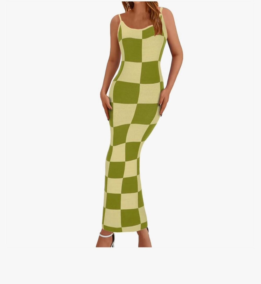 VESTIDO LARGO VERDE CUADRADO