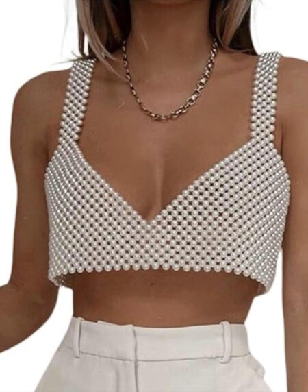 TOP CORTO DE PERLAS ELEGANTE