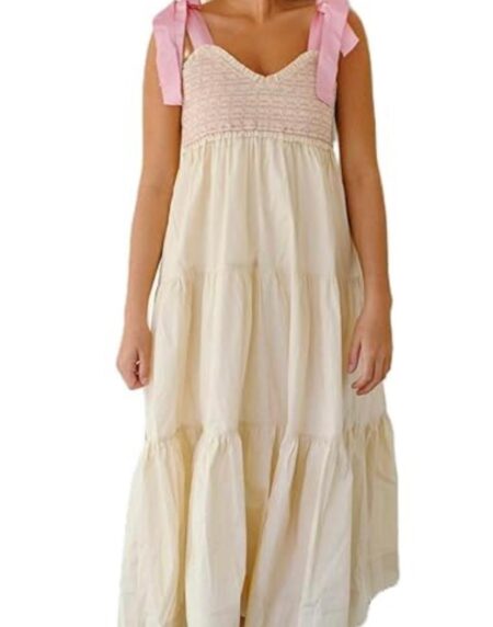VESTIDO TONO CREMA CON TIRANTES